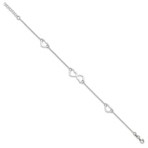 Sterling Silver Hearts 9 inch Plus 1 inch Extender - Total 10 inch Anklet