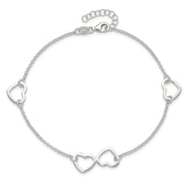 Sterling Silver Hearts 9 inch Plus 1 inch Extender - Total 10 inch Anklet