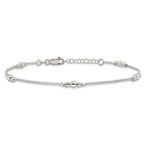 Sterling Silver Beaded 5-Station 9 inch Plus 1 inch Extender - Total 10 inch Anklet