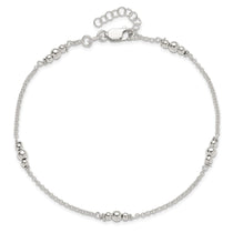 Sterling Silver Beaded 5-Station 9 inch Plus 1 inch Extender - Total 10 inch Anklet