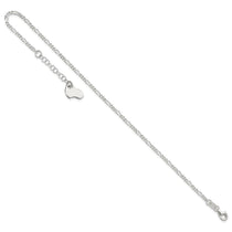 Sterling Silver Figaro with Heart Dangle 9 inch Plus 1 inch Extender - Total 10 inch Anklet