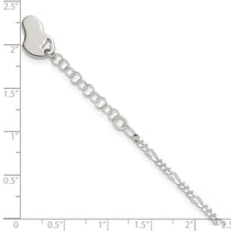 Sterling Silver Figaro with Heart Dangle 9 inch Plus 1 inch Extender - Total 10 inch Anklet