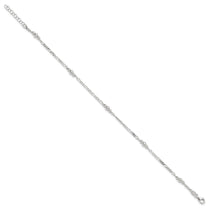 Sterling Silver Beaded Figaro 5-Station 9 inch Plus 1 inch Extender - Total 10 inch Anklet