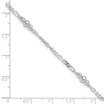 Sterling Silver Beaded Figaro 5-Station 9 inch Plus 1 inch Extender - Total 10 inch Anklet