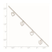 Sterling Silver Heart Charms 9 inch Plus 1 inch Extender - Total 10 inch Anklet