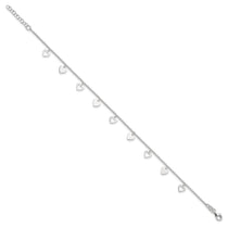 Sterling Silver Heart Charms 9 inch Plus 1 inch Extender - Total 10 inch Anklet