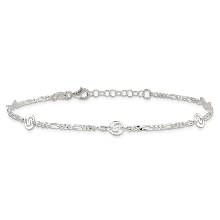 Sterling Silver Swirl Disc 9 inch Plus 1 inch Extender - Total 10 inch Anklet
