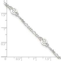 Sterling Silver Swirl Disc 9 inch Plus 1 inch Extender - Total 10 inch Anklet