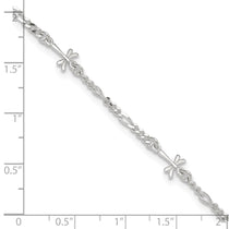 Sterling Silver Dragonflies 8 inch Plus 1 inch Extender - Total 9 inch Anklet