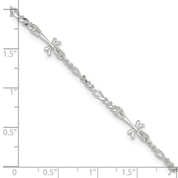 Sterling Silver Dragonflies 8 inch Plus 1 inch Extender - Total 9 inch Anklet