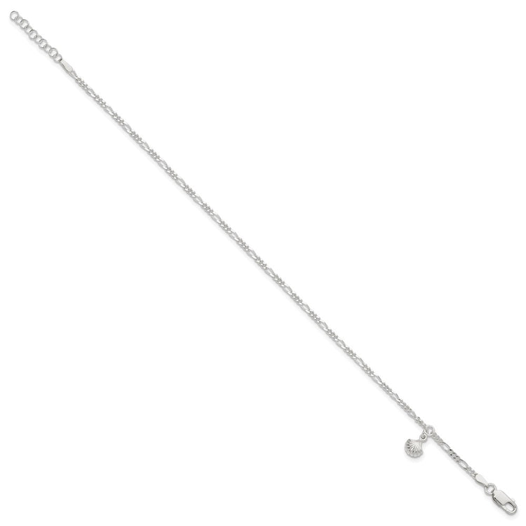 Sterling Silver Shell Dangle 9 inch Plus 1 inch Extender - Total 10 inch Anklet