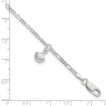 Sterling Silver Shell Dangle 9 inch Plus 1 inch Extender - Total 10 inch Anklet