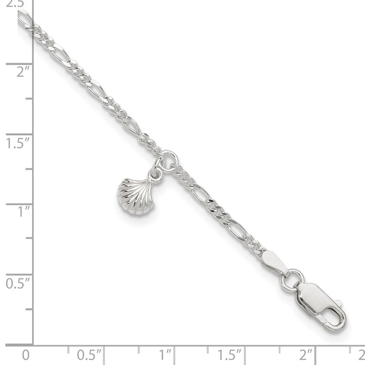 Sterling Silver Shell Dangle 9 inch Plus 1 inch Extender - Total 10 inch Anklet