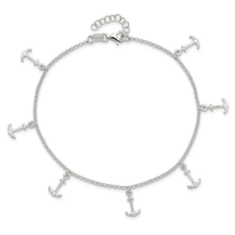 Sterling Silver Anchor Charms 9 inch Plus 1 inch Extender - Total 10 inch Anklet