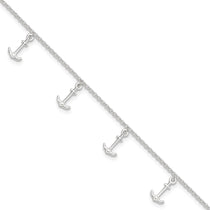 Sterling Silver Anchor Charms 9 inch Plus 1 inch Extender - Total 10 inch Anklet
