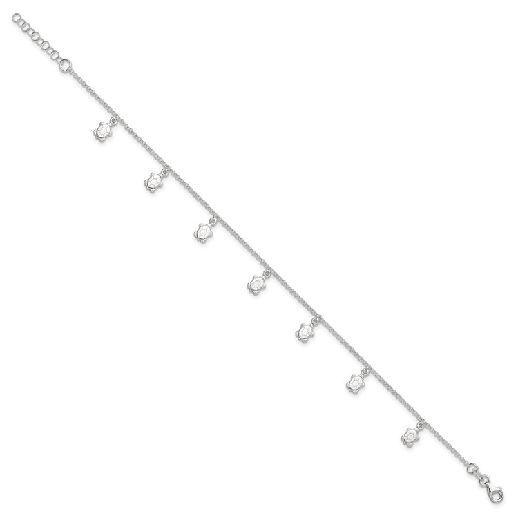 Sterling Silver Turtle Charms 9 inch Plus 1 inch Extender - Total 10 inch Anklet
