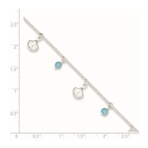 Sterling Silver Shells and Aqua Beads 9 inch Plus 1 inch Extender - Total 10 inch Anklet