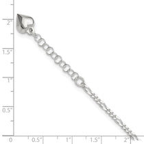 Sterling Silver Figaro with Puffed Heart Dangle 9 inch Plus 1 inch Extender - Total 10 inch Anklet