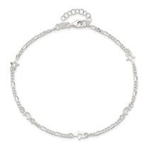 Sterling Silver Moon and Star 9 inch Plus 1 inch Extender - Total 10 inch Anklet