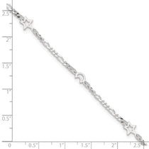 Sterling Silver Moon and Star 9 inch Plus 1 inch Extender - Total 10 inch Anklet