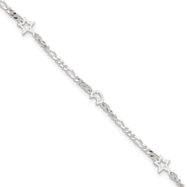 Sterling Silver Moon and Star 9 inch Plus 1 inch Extender - Total 10 inch Anklet