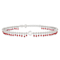 Sterling Silver Red Beads and Heart 10 inch Plus 1 inch Extender - Total 11 inch Anklet