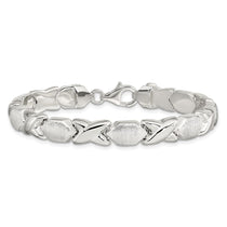 Sterling Silver Polished and Satin X and O Bracelet