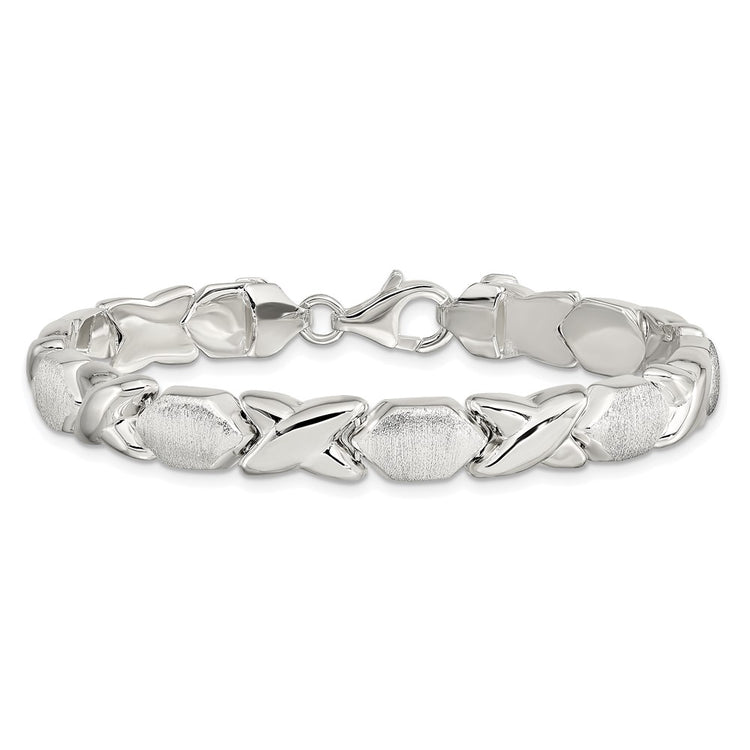 Sterling Silver Polished and Satin X and O Bracelet