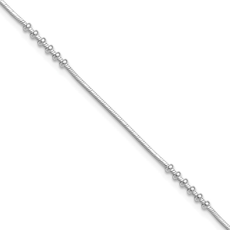 Sterling Silver Rhodium-plated Beaded 10 inch Plus 0.5 inch extender - Total 10.5 inch Anklet