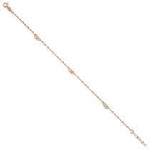 Sterling Silver Rose-tone Interlocked Hearts 9 inch Plus 1 inch Extender - Total 10 inch Anklet