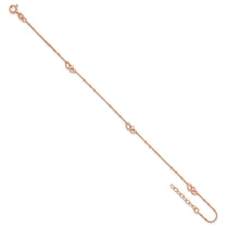 Sterling Silver Rose-tone Interlocked Hearts 9 inch Plus 1 inch Extender - Total 10 inch Anklet