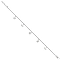 Sterling Silver Starfish Dangles 9 inch Plus 1 inch Extender - Total 10 inch Anklet