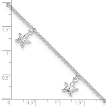 Sterling Silver Starfish Dangles 9 inch Plus 1 inch Extender - Total 10 inch Anklet