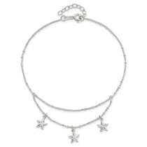 Sterling Silver 2-Strand Starfish 9 inch Plus 1 inch Extender - Total 10 inch Anklet