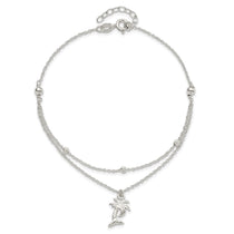 Sterling Silver Palm Tree 2-Strand 9 inch Plus 1 inch Extender - Total 10 inch Anklet