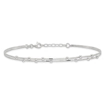 Sterling Silver Beaded 2-strand 9 inch Plus 1 inch Extender - Total 10 inch Anklet