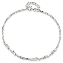 Sterling Silver Beaded 2-strand 9 inch Plus 1 inch Extender - Total 10 inch Anklet