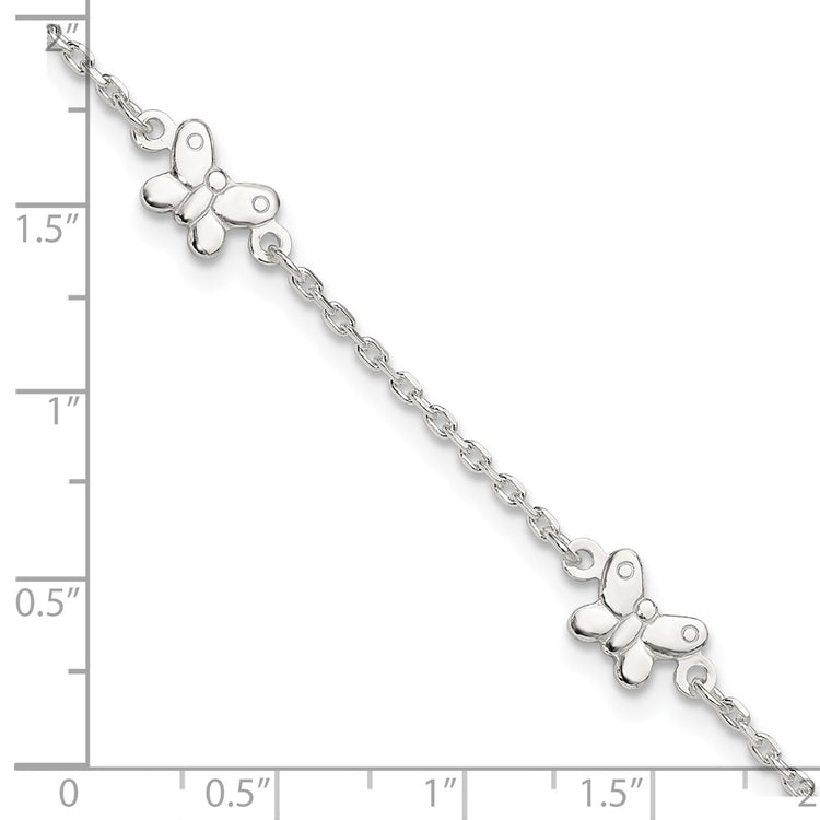 Sterling Silver Butterflies 9 inch Plus 1 inch Extender - Total 10 inch Anklet