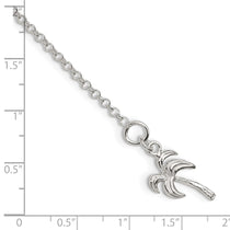 Sterling Silver 10inch Solid Polished Palm Tree Anklet