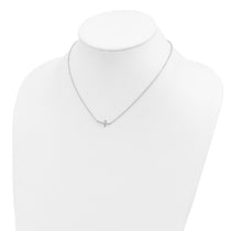 Sterling Silver Rhodium-plated CZ Sideways Cross 16 inch Necklace with 2 inch extension