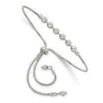 Sterling Silver Rhodium-plated Diamond-cut Beaded Adjustable Bracelet