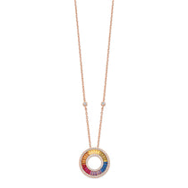 Prizma Sterling Silver Rose-tone 14K Flash Rose Gold-plated 16 inch Colorful Baguettes CZ Circle Necklace with 2 inch Ex