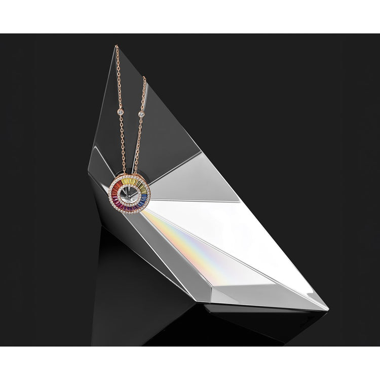 Prizma Sterling Silver Rose-tone 14K Flash Rose Gold-plated 16 inch Colorful Baguettes CZ Circle Necklace with 2 inch Ex