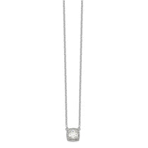 Sterling Silver Square Halo CZ Necklace 16-17" - view 2