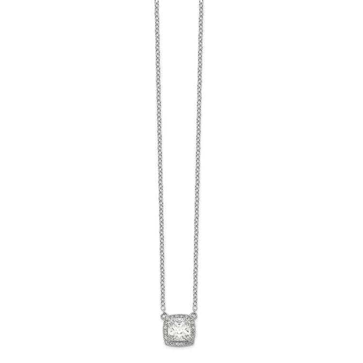 Sterling Silver Square Halo CZ Necklace 16-17" - view 2