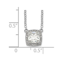 Sterling Silver Square Halo CZ Necklace 16-17" - view 3