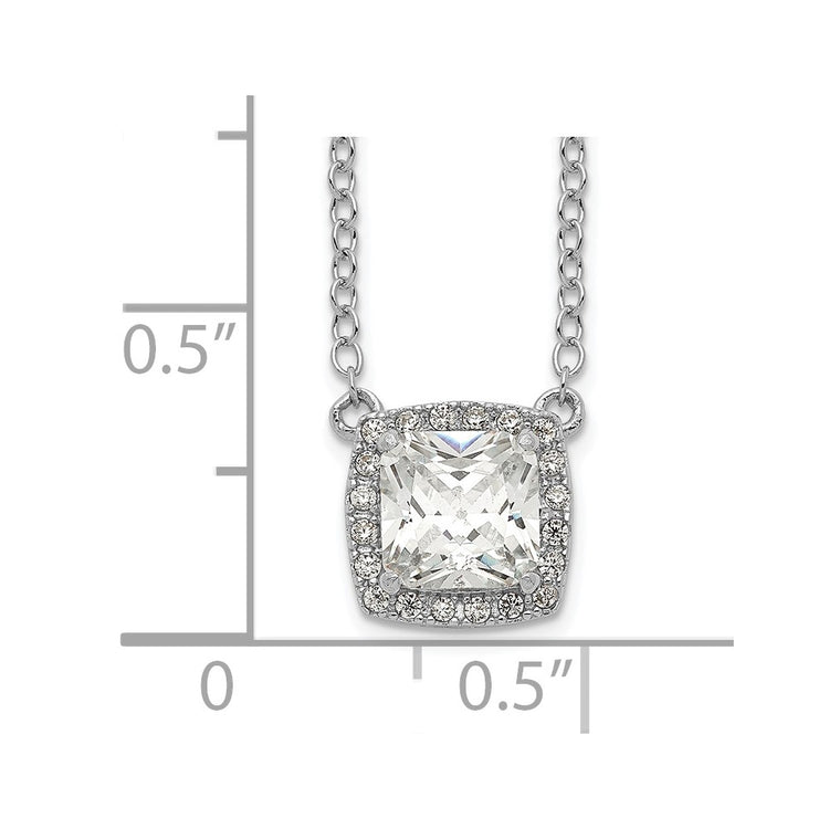 Sterling Silver Square Halo CZ Necklace 16-17" - view 3
