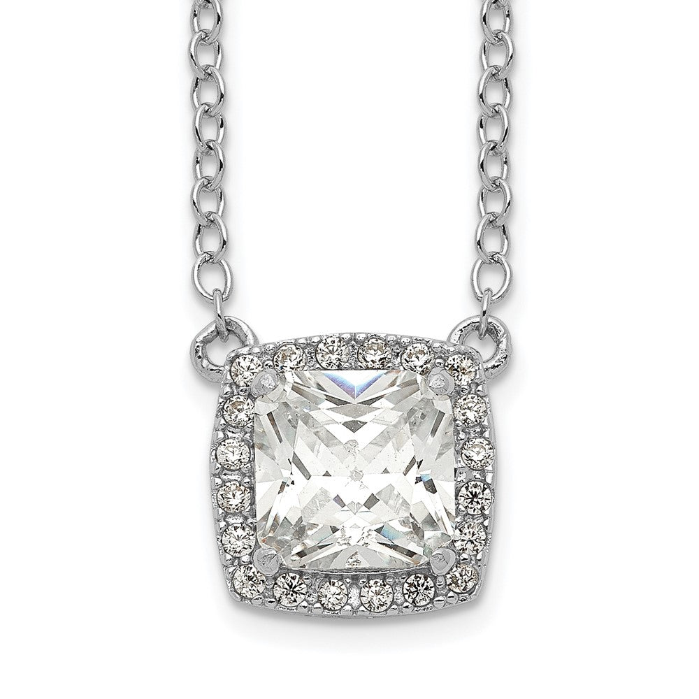 Sterling Silver Cubic Zirconia Tennis Necklace - Hypoallergenic Sterling Silver Tennis Necklaces for Women - Size 16-17 Inch - Square Halo Simulated D