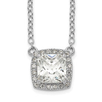 Sterling Silver Cubic Zirconia Tennis Necklace - Hypoallergenic Sterling Silver Tennis Necklaces for Women - Size 16-17 Inch - Square Halo Simulated D