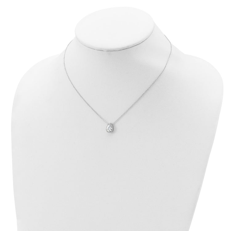 Sterling Silver Pear Halo CZ Necklace 16-17" - view 4